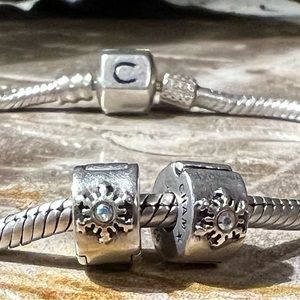 Authentic Pair Swarovski Chamilia Locks Snowflake Locks with AB Crystals 925